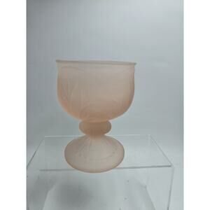 Indiana Glass Pebble Leaf Pink Frosted Glass Goblets USA 4-3/4 Inch Tall